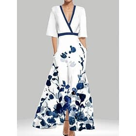 Femmes Robe Midi Robe Décontractée Robe Fleurie Élégant Mode Moderne Extérieur Vacances Sortir Coupe régulière Fleuri Demi Manches Col en V Blanche Rouge Été P