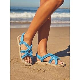 Women's Blue Rope Sandals – Handmade Knotted Strappy Flat Sandals for Summer, Beach Vacations, and Casual Wear