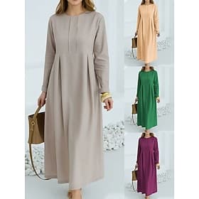 Women's Maxi long Dress Linen Dress Casual Dress Cotton Dress A Line Dress Fashion Modern Daily Weekend Regular Fit Plain Long Sleeve Crew Neck Yellow Purple G