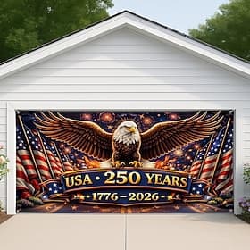 U.S. 250th Anniversary America Garage Door Cover, Patriotic Eagle and Flag Large Garage Door Decorations, Independence Day Outdoor and Indoor Party Decor