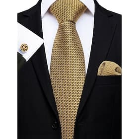 Men's Formal Necktie Set with Pocket Square amp; Cufflinks - Luxury Polyester Plaid Tie for Weddings, Business Parties amp; Gala Events - Stylish Groomsmen Sui