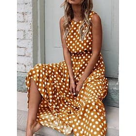 Women's Maxi Dress A Line Dress Vacation Casual Outdoor Going out Regular Fit Polka Dot Sleeveless Crewneck Black Yellow Navy Blue Green Summer Spring