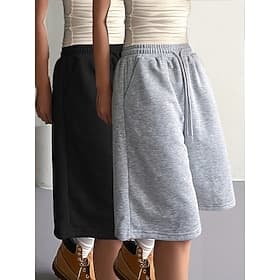 Women's Bermuda shorts Capri shorts Chinos Shorts Vacation Fashion Streetwear Knee Length High Waist Plain Drawstring Pocket Elastic Waist Comfort Breathabilit
