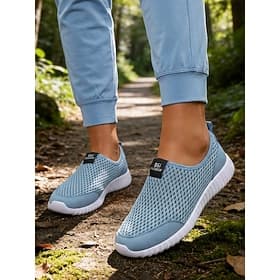 Chaussures de marche sans lacets en maille respirante bleu clair pour femmes – baskets légères d'extérieur pour la randonnée, les sentiers, les voyages et les