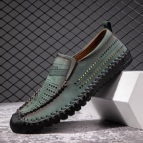 Men's Faux Leather Green Casual Slip-Ons, Comfortable and Breathable Outdoor Shoes for Beach Vacation and Relaxed Summer Activities