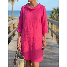 Women's Knee Length Dress Cotton Linen Dresses Shift Dress Casual Dress Elegant Fashion Modern Daily Outdoor Vacation Regular Fit Plain 3/4 Length Sleeve Crew