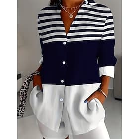 Femmes Chemise Chemisier Patchwork Boutons Imprimé Graphique Géométrique Plaid ancien Tropical Quotidien manche longue Col de chemise Hauts Longs Quotidien Ble