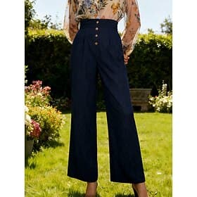 Women's Wide Leg Trousers Casual Pants Fashion Streetwear Basic Full Length High Waist Plain Elastic Waist Comfort Comfortable Inelastic Daily Vacation Street