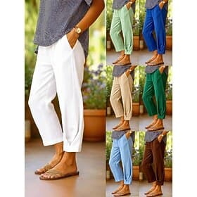 Women's Linen-feel Pants Casual Pants Summer Pants Straight Vacation Basic Casual Full Length High Waist Plain Pocket Comfy Soft Comfortable Micro-elastic Dail