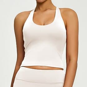 Women's Medium Support Padded Tank Top Running Bra Slim Top Padded Gym Exercise Running Lightweight Elastic Breathable Black White Red Solid Colored