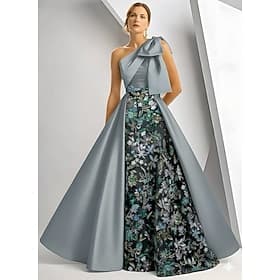 A-Line Floor Length Beaded Eembroidered Formal Dresses Mother of the Bride Dress Evening Gown Formal Dress Elegant Vintage Glittering Sleeveless One Shoulder W