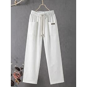 Women's Cotton Linen Pants Trousers Casual Pants Summer Pants Vacation Fashion Streetwear Full Length High Waist Plain Pocket Elastic Waist Comfort Comfortable