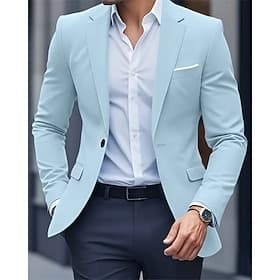 Men's Blazer Business Cocktail Party Wedding Party Fashion Casual Spring Fall Polyester Plain Pocket Buttons Comfortable Single Breasted Blazer Black Navy Blue