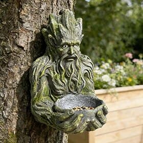 Ancient Tree Shaped Bird Feeder Sculpture, Whimsical Tree Man Outdoor Garden Decor with Hidden Keyhole Hanger, Resin Material, Ideal for Birds, Terrace Courtya
