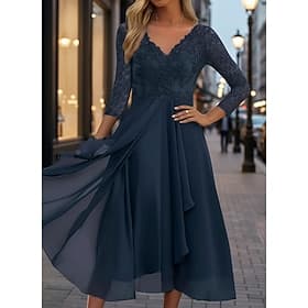 Women's Midi Dress Lace Dress Casual Dress Chiffon Dress Swing Dress Streetwear Casual Vacation Street Holiday Regular Fit 3/4 Length Sleeve V Neck Blue Green