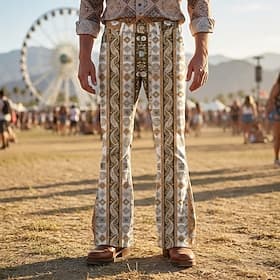 Rétro Vintage Boho Années 1970 Pantalon Pantalons à pattes d'éléphant Hippie Disco Taille haute Ethnique Déguisement Homme Halloween Carnaval Festival de Musiq