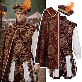 Rococo Victorian Renaissance Cape Fancy Costume Nobleman Royal Attire Fit  Flare Fancy Dress Men's Fantasy Halloween Carnival Performance LARP Ren Faire Adults