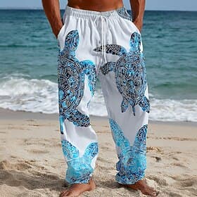 Homme Tortues Créatures de la mer Pantalons Pantalons Amples Pantalon décontracté Taille Moyenne Hawaïen Extérieur Vacances Tenue de plage Taille élastique ave