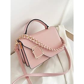 Women's Elegant Faux Leather Crossbody Handbag, Chic Top Handle Shoulder Bag with Chain Strap, Fashion Convertible Purse for Women, Perfect for Daily Casual, V