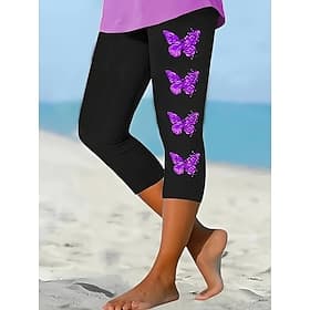 Women's Chinos Leggings Loungewear Vacation Vintage Streetwear Capris High Waist Graphic Butterfly Printing Comfort Soft Comfortable Stretchy Daily Outdoor Vac