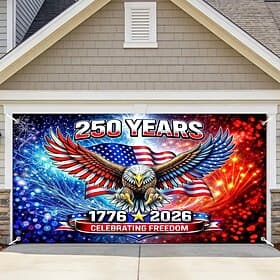 U.S. 250th Anniversary Garage Door Cover Decoration, 4th of July Eagle Photograph Backdrop America 1776-2026 USA Banner for Independence Day Patriotic Decor