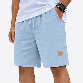 Men's Shorts Linen Shorts Summer Shorts Beach Shorts Drawstring Elastic Waist Solid Comfort Breathable Knee Length Daily Outdoor Holiday Fashion Casual Blue Bl