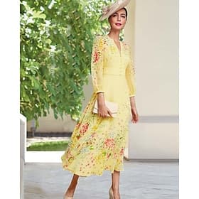 A-Line Floor Length Party Dress Cocktail Dress Wedding Guest Dress Mother of the Bride Dress Long Sleeve V Neck Elegant Simple Minimalist Formal Wedding Guest