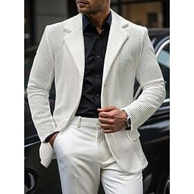 Men's Blazer Jacket Notch Collar Ugly Fashion Lightweight Solid Colored Blazer White Slim Fit Single Breasted Two-buttons