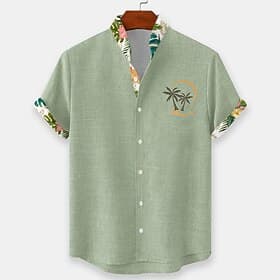 Voor heren Kokosnootboom Tropische planten Bloemen Hawaiiaans overhemd Overhemd met knopen Overhemd met staande kraag Korte mouw Hawaii Strandvakantie Zomer Le