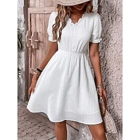 Women's Mini Dress White Lace Dress Elegant Fashion Modern Outdoor Vacation Going out Regular Fit Plain Short Sleeve V Neck White Summer Spring