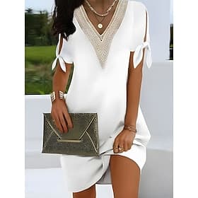 Women's Mini Dress Summer Dress Solid Color Casual Daily Regular Fit Plain Half Sleeve V Neck Black White Pink Sky Blue Summer