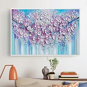 Handmade Oil Painting Hand Painted Vertical Abstract Floral / Botanical Modern Rolled Canvas (No Frame)