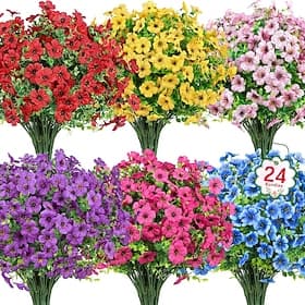 24 mazzi di fiori artificiali per esterni, fiori di seta finti, piante di plastica finta resistenti ai raggi UV per giardino primaverile ed estivo, fioriere da thumbnail 2