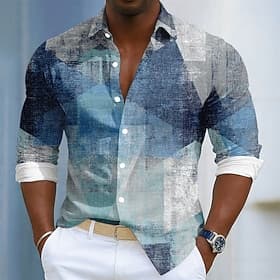 Men's Color Block Patchwork Gradient Color Shirt Button Up Shirt Long Sleeve Fashion Casual Daily Outdoor Streetwear Spring Fall Turndown 3D Print Linen Like S