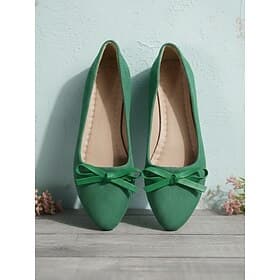 Women's Green Bow Flat Shoes – Lightweight Comfortable Flats for Women, Feminine Classic Style for Office, Daily Wear, Travel, Shopping  Casual Occasions