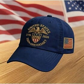 United States 250th Anniversary Cap Embroidered Patriotic Hat, Independence Day Celebration, USA Flag Design, Perfect Patriotic Gift for Men and Women Semiquin