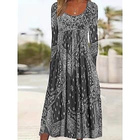 Women's Midi Dress Casual Dress Elegant Fashion Modern Outdoor Vacation Going out Regular Fit Plain Long Sleeve Crew Neck Blue Red Gray Summer Spring