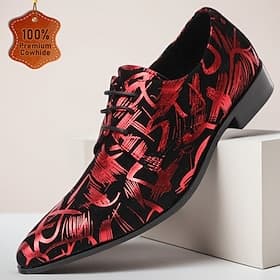Rote Herren-Anzugschuhe aus echtem Leder mit künstlerischem Print, einzigartige Designerschuhe für Hochzeiten, bequem und modisch für den Hochzeitstag