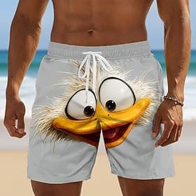Herren Tiermotiv Lustig Ente Badehosen Badeshorts Boardshorts Mittlere Taille Hawaiianisch Strandurlaub Seitentaschen Netzfutter Elastischer Kordelzug in der T
