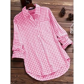Femmes Chemisier Boutons Imprimé Plaid Élégant Occasionnel manche longue Col de chemise Hauts Longs Quotidien Bleu Noir Rose Claire Rouge bleu marine Printemps