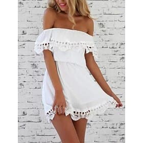 Women's Mini Dress Lace Dress White Dress Elegant Fashion Romantic Beach Vacation Going out Regular Fit Plain Short Sleeve Off Shoulder Black White Summer Spri
