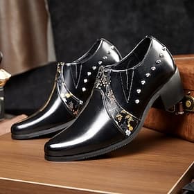 Men's Black Patent Faux Leather Studded Dress Shoes – Edgy Formal Footwear for Parties, Prom  Fashion-Forward Events