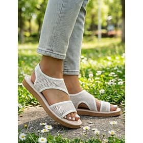 Sandales blanches respirantes en maille pour femmes - chaussures d'été légères, idéales pour la marche quotidienne, les voyages, les promenades dans le jardin,