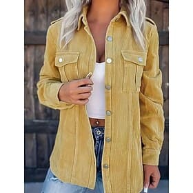 Women's Corduroy Jacket Casual Jacket Comfortable Zipper Pocket Buttons Vintage Casual Plain Outdoor Daily Wear Weekend Regular Turndown Regular Fit Long Sleev