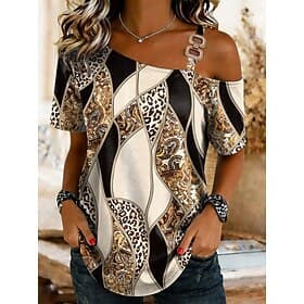 Women's T Shirt Asymmetrical Graphic Geometric Paisley Vintage Tropical Hawaiian Short Sleeve Asymmetric Neck Long Tops Beach Wedding Daily Sports Blue Pink Gr