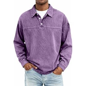 SoftFade™ Men's Denim Shirt Cotton Polo Shirt Casual Vacation Classic Long Sleeve Fashion Basic Solid Color Plain Vintage Style Washed Spring Winter Spring   F
