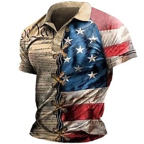 4th of July 2026 250th Men's American Flag Veterans Polo Shirts Golf Shirt Short Sleeve Polo Shirts Collared Shirts Casual Streetwear Vacation Wear Party Outfi