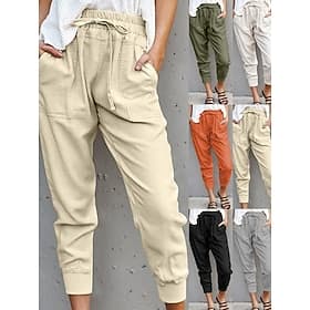 Women's Joggers Trousers Casual Pants Vacation Fashion Streetwear Ankle-Length Medium Waist Plain Drawstring Pocket Elastic Waist Comfort Inelastic Daily Vacat