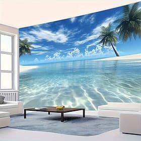 Beach Scene Tapestry Vibrant Palm Trees and Crystal-Clear Ocean Perfect Wall Decor for Living Room Bedroom or Coastal Home Decor