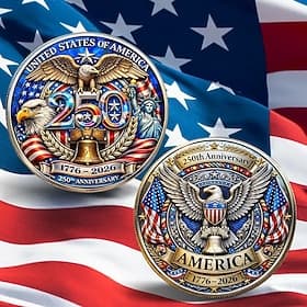 U.S. 250th Anniversary Commemorative Coin - 1776-2026 Semiquincentennial Limited Edition Collector's Coin with Eagle, Liberty Bell  American Flag Design